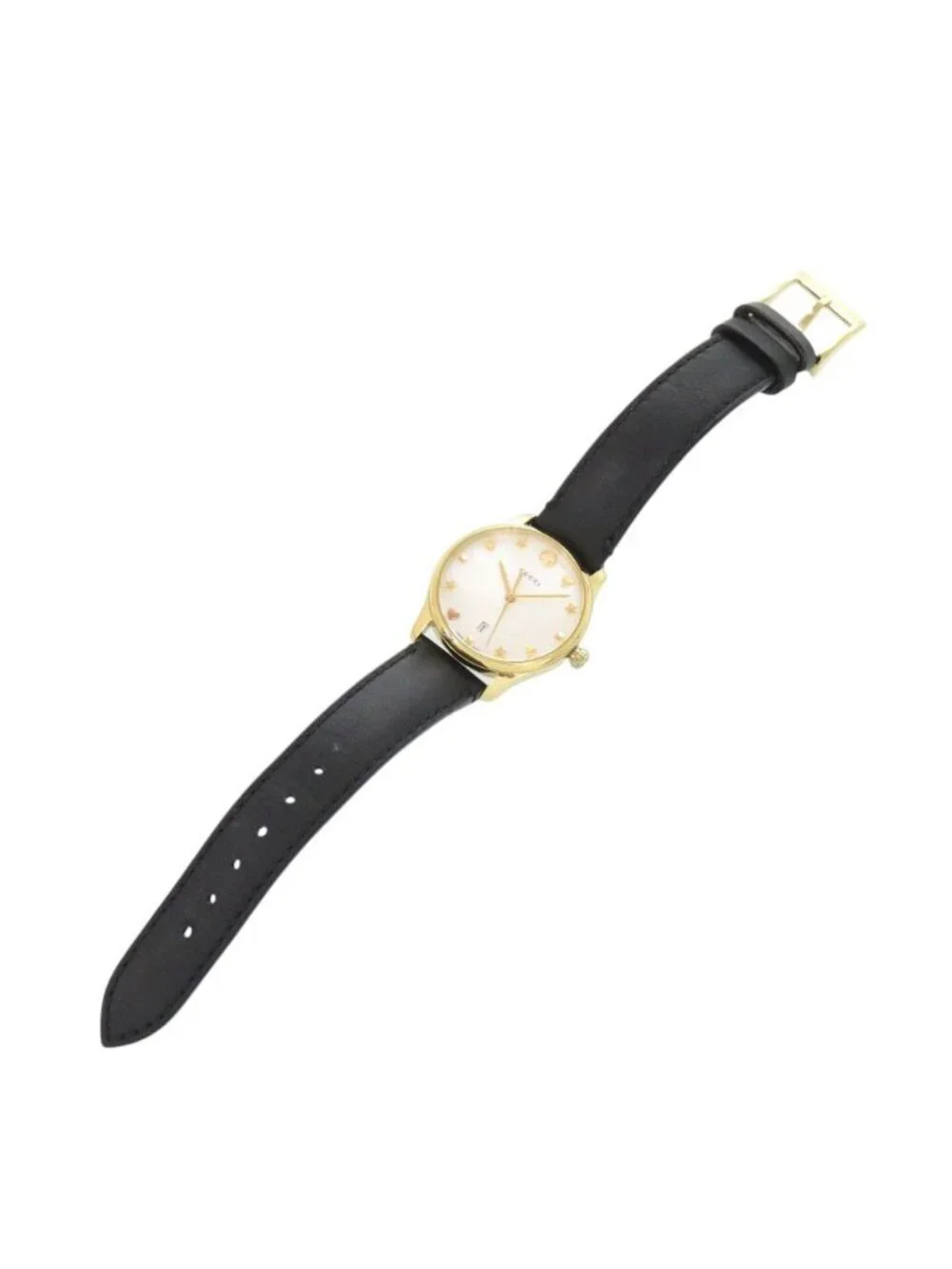 Gucci 126.5 SS Leather White Shell Black Quartz Watch Dial